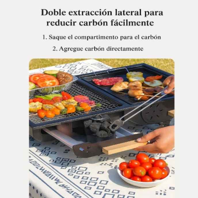 Parrilla portátil para picnic con doble bandeja