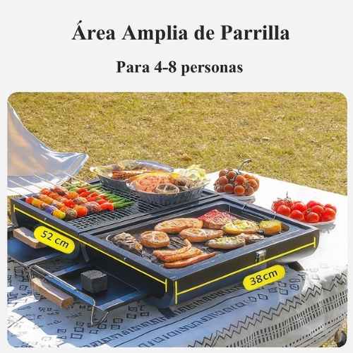 Parrilla portátil para picnic con doble bandeja