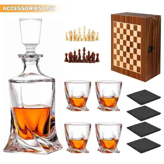 Set Whisky Premium con Ajedrez en Caja de Madera