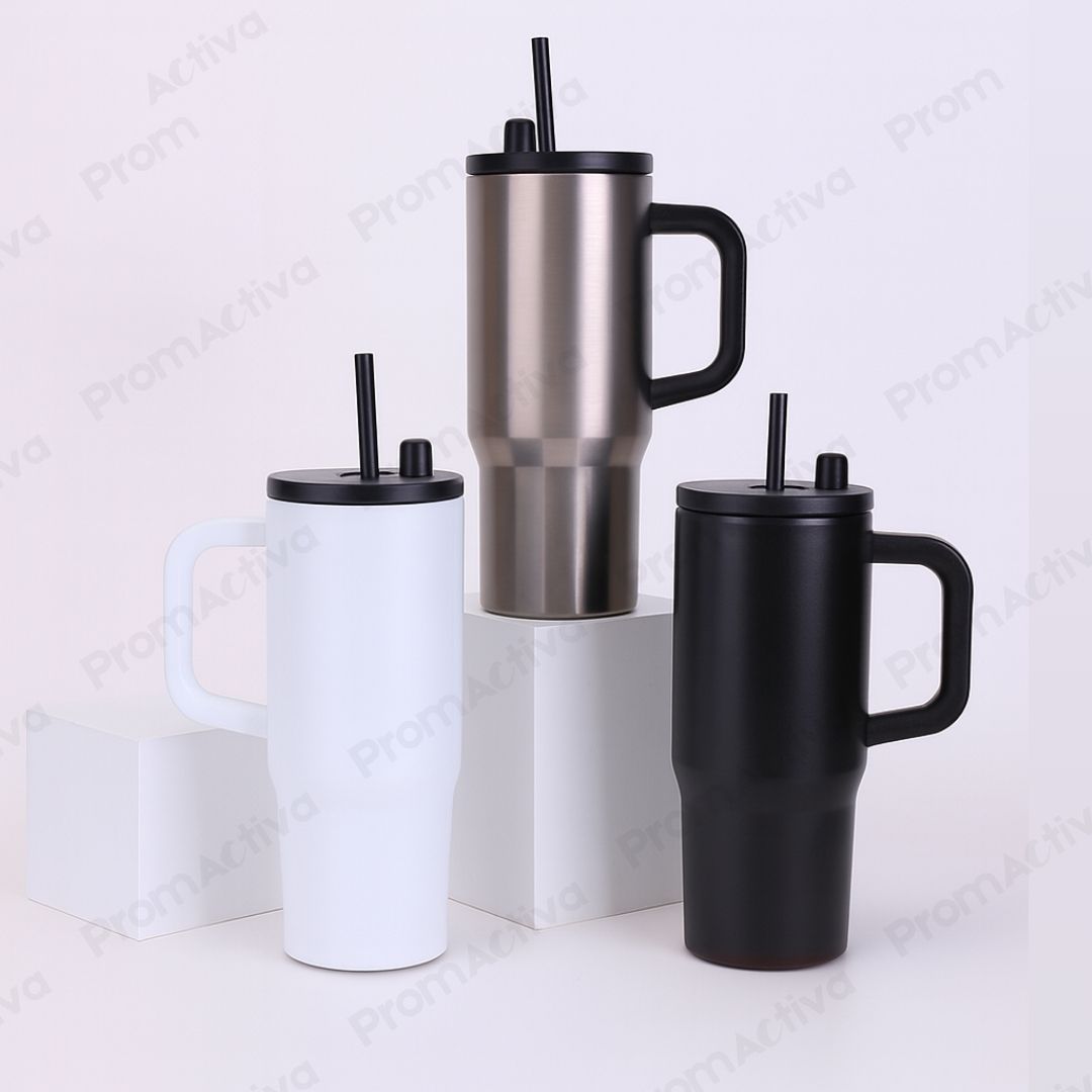 Termo 750ml con Asa y Sorbete de Acero Inoxidable