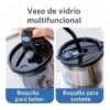 Vaso de Vidrio 380ml Doble Capa con Tapa y Sorbete