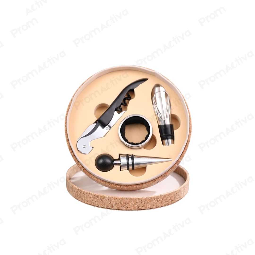 Set de vino ecológico 4 piezas en caja de corcho