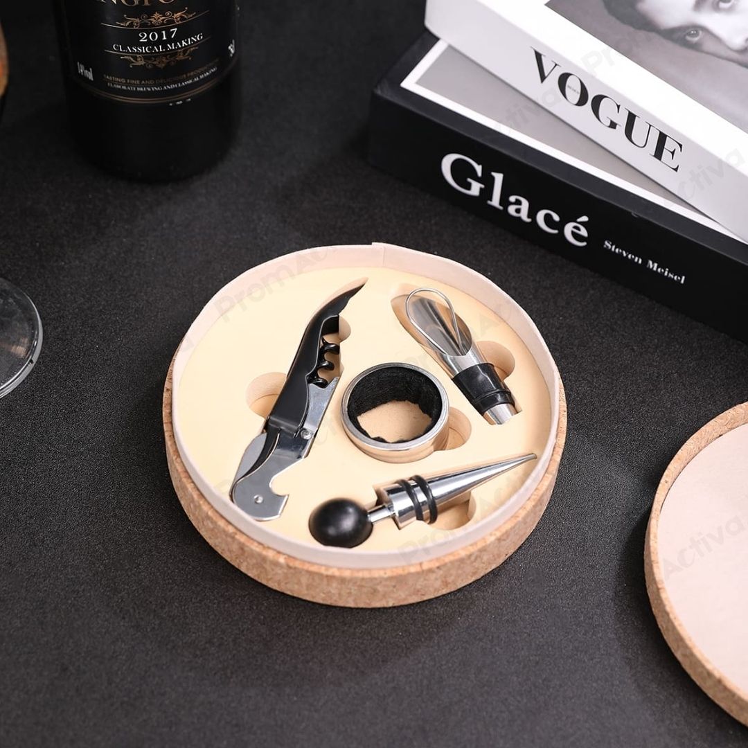 Set de vino ecológico 4 piezas en caja de corcho